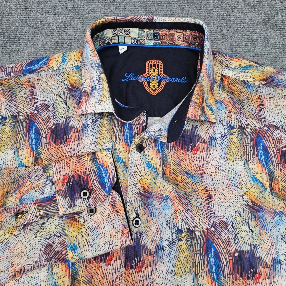 Luchiano Visconti Button Down Shirt Mens XXL Multicolor Abstract Long Sleeve